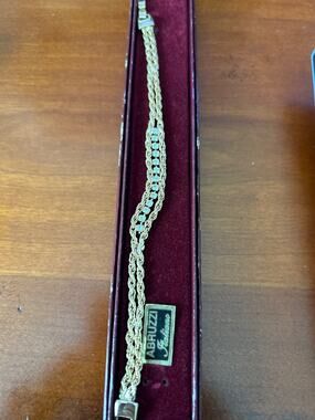 Abruzzi Gold Toned Bracelet Made in Italy with clear stones